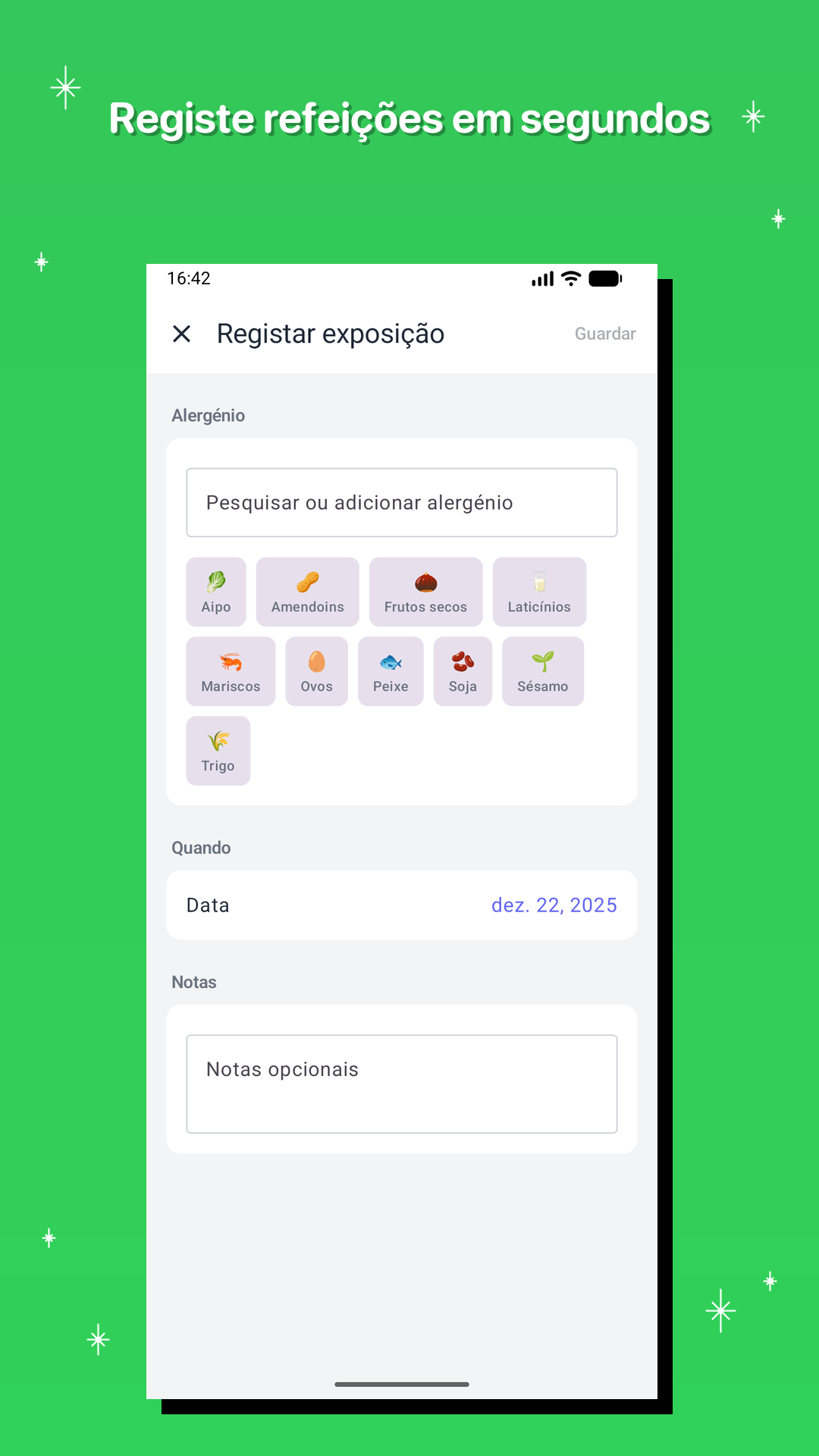 Registe refeições em segundos