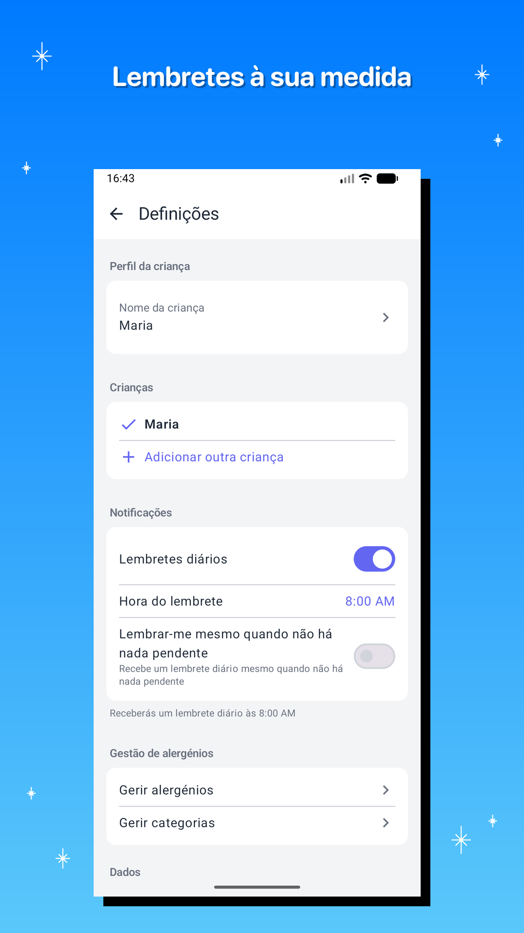 Lembretes à sua medida