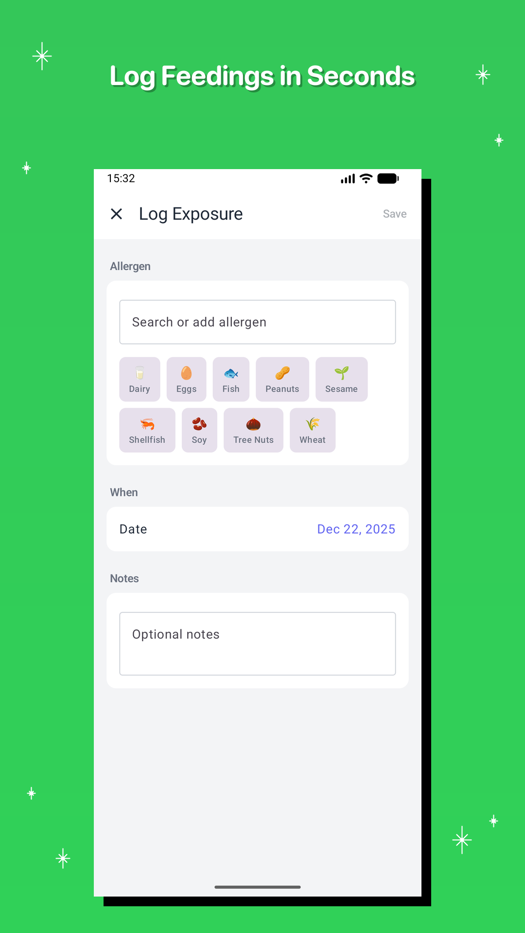 Log Feedings in Seconds